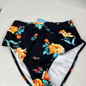 Women's Black Floral Cupshe Swim Bottom Size M, NWT
